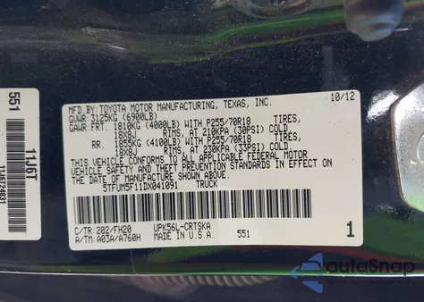 2013 Toyota Tundra Grade 4.6L V8 из США, поврежденный, VIN 5TFUM5F11DX041091